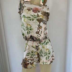 Roberto Cavalli Floral Print Romper - Cream and Green